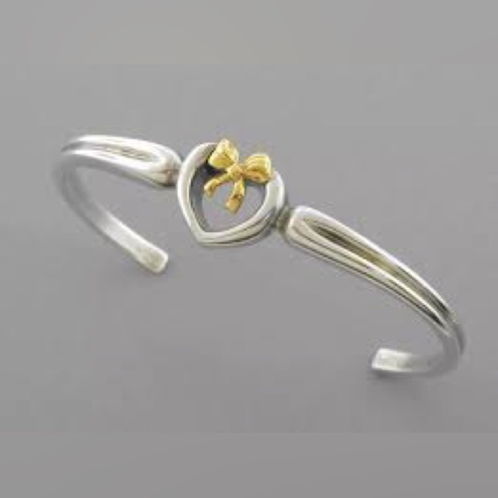 Tiffany & Co.  Sterling Silver & 18K Yellow Gold Open Heart Bow Cuff Bracelet